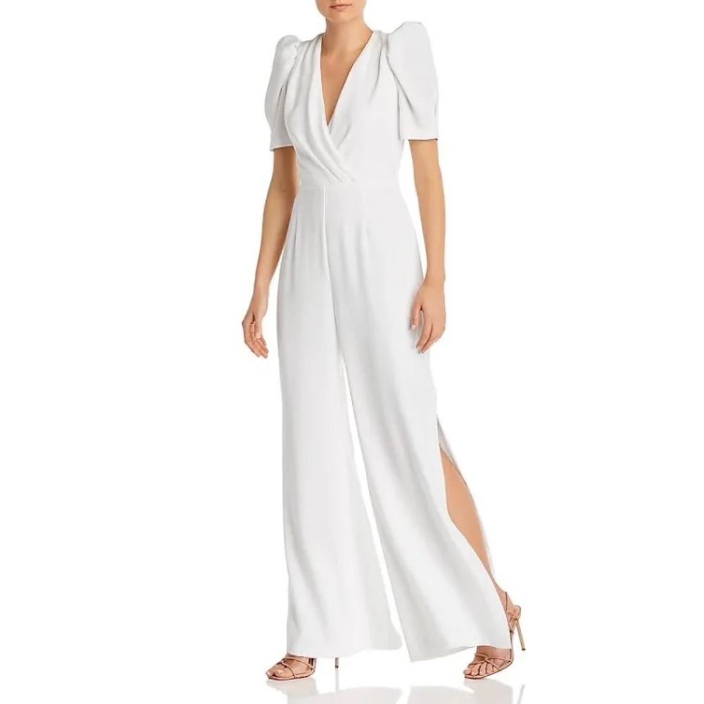Monique Lhuillier White Side Silt Jumpsuit - Size 6